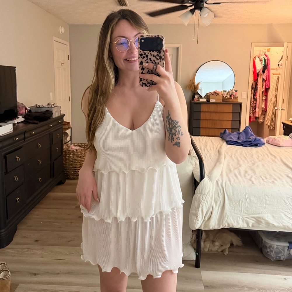 Better Be White Ruffle Mini Dress